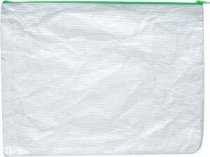 Reißverschlussbeutel, DIN A4, PE-Vlies, Textilreißverschluss grün, Beutel farblos, (H x B) 272 x 357 mm