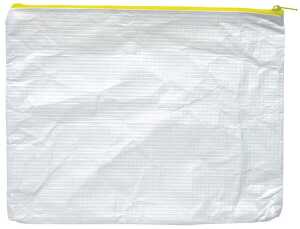Reißverschlussbeutel, DIN A5, PE-Vlies, Textilreißverschluss gelb, Beutel farblos, (H x B) 200 x 254 mm