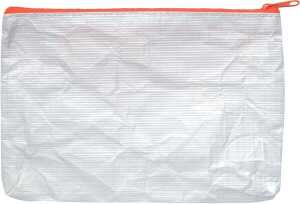 Reißverschlussbeutel, DIN A6, PE-Vlies, Textilreißverschluss orange, Beutel farblos, (H x B) 128 x 183 mm