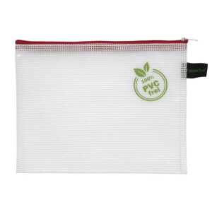 Kleinkrambeutel, DIN B6, PVC-frei, Textilreißverschluss rot, Beutel farblos, (H x B) 183 x 230 mm