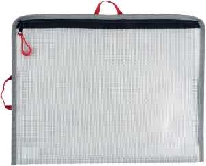 Bungee-Bag, DIN A4, PVC-frei, farblos/grau/rot, 2 rote Halteschlaufen, (H x B) 128 x 183 mm