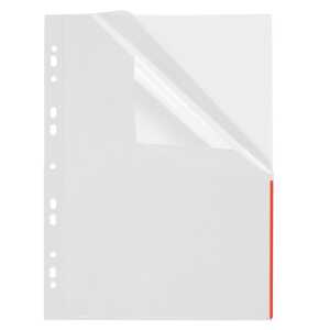 Index Prospekthülle, DIN A4, farblos, roter Rand, PP-Folie, oben/halbseitig rechts offen, 100 Hüllen
