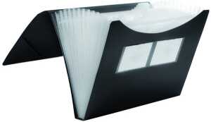 Fächertasche, DIN A4, 12 Fächer, Eckspanner, Kunststoff, schwarz