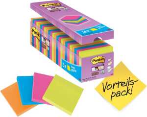 Super Sticky Notes, 76 x 76 mm, 24 Blöcke, farbig sortiert