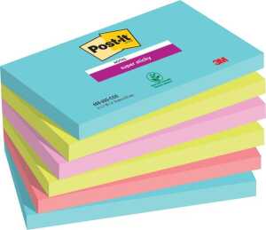 Haftnotiz Super Sticky Notes, 127 x 76 mm, Cosmic Collection türkis, neongrün, guavapink, tropicalpink, 90 Blatt/Block, 6 Blöcke