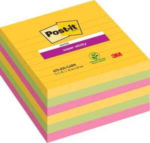 Haftnotiz Super Sticky Notes, 101 x 101 mm, liniert, Carnival Collection ultragelb, limonengrün, powerpink, 70 Blatt/Block, 6 Blöcke