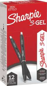 Gelroller Sharpie S-Gel, Strichstärke 0,7 mm, Schreibfarbe schwarz, Schaftfarbe schwarz, 12 Stück