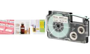 Casio Schriftband XR-12 WE 12mm, Schwarz auf Weiß