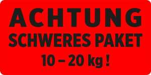 Warnetiketten "Schweres Paket 10-20kg", leuchtrot, 100 x 50 mm, 200 Stück/Rolle
