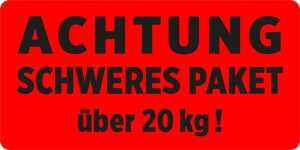 Warnetiketten "Schweres Paket über 20kg", leuchtrot, 100 x 50 mm, 200 Stück/Rolle