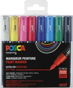uni POSCA Acrylmarker Set PC1-MC 0,7mm 8 Stück Kunststoffetui