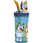 Trinkbecher Bluey mit 3D Strohhalm blau 360ml