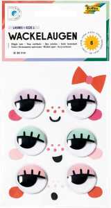folia Wackelaugen Lashes Größe L Ø30mm 6 Stück selbstklebend mit Wimpern