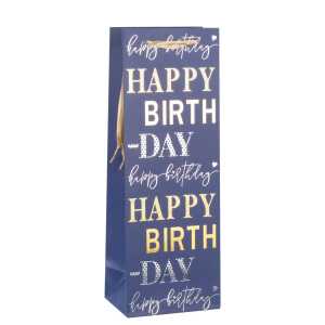 Idena Flaschentasche Happy Birthday blau 12,5x35x9xcm 210g/m² Heißprägung