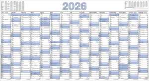 2026 Zettler Plakatkalender 15M/1S 5 Stk. Gerollt schwarz/blau