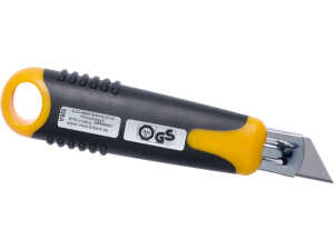 Sicherheits-Cutter, Kunststoff, gelb/schwarz,  auf SB Blisterkarte, TÜV/GS geprüft