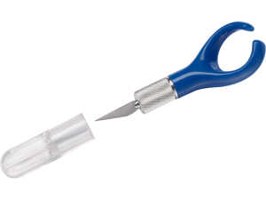 Finger-Bastelmesser/Cutter, für Links- u Rechtshänder, Kunststoff, blau, auf Blisterkarte incl. 2 Ersatzklinge
