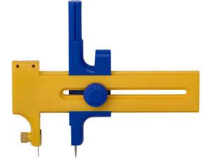 Kreisschneider aus Kunststoff für Papier, gelb/blau, Ø10-150mm Kreise, Radius u. Ø Einteilung, auf Blisterkarte, incl. 2 Ersatzklingen