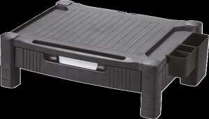 Monitorständer mit 1 Schublade und Zubehör, 2-fach verstellbar, schwarz, HIPS, Maße: 43,4*33,6*13,3 cm, Tragkraft max 20kg