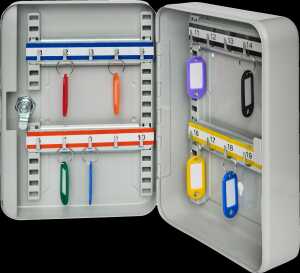 Schlüsselkassette, lichtgrau, mit verstellbaren Hakenleisten für 20 Schlüssel, ohne Schlüsselanhänger, L/B/H :  25*18*8 cm