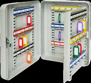 Schlüsselkassette, lichtgrau, mit verstellbaren Hakenleisten für 40 Schlüssel, ohne Schlüsselanhänger, L/B/H :  30*18*8 cm