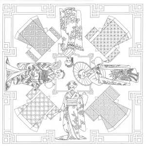 Seidentuch 100% 90x90cm Geishas