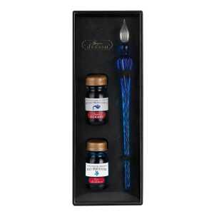 Set Tinte Glasfeder blau