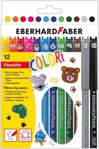 EBERHARD FABER Filzstifte Animal Colori 12 Farben 1 bis 2mm 12 Stück Tiermotive Kartonetui