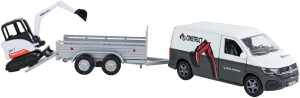 Die Cast Modellauto VW Transporter mit Minibagger weiß/grau 27cm Pull Back