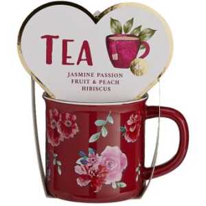 Becher Rosenmotiv rot & 4 Teebeutel Geschenkset