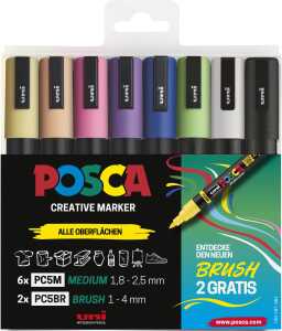 Marker UNI POSCA PC-5M/5BR 6+2 Set