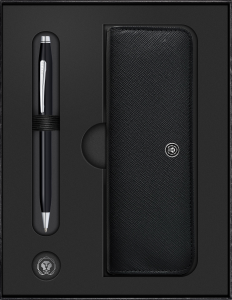 Cross Geschenkset Kugelschreib. CenturyII Lackschwarz mit schwarzem Lederetui