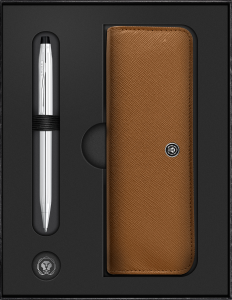 Cross Geschenkset Kugelschreib. CenturyII Glanz-chrom  mit Lederetui mokka