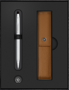 Cross Geschenkset Kugelschreiber Century Glanz-chrom mit Lederetui mokka