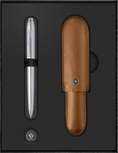 Cross Geschenkset Kugelschreiber Townsend Glanz-chrom mit Lederetui mokka