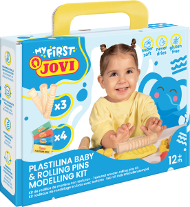 Jovi PLASTILINA BABY Schachtel  mit 4 x Knetmasse + 3 x Holzrolle