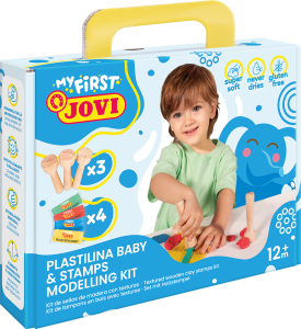 Jovi PLASTILINA BABY Schachtel  mit 4 x Knetmasse + 3 x Holzstempel