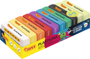 Jovi PLASTILINA Knetmasse Glow in the dark 10er Schachtel, je 50g, sort.