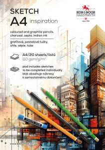 Sketchblock - Skizzenblock "inspiration" mit vorgedruckten Motiven A4 Format - 20 Blatt, 110 g/m²