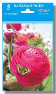 Danksagungen " Neutral - Blumenmotiv "  mit   Versandumschlag , im 5er Pack