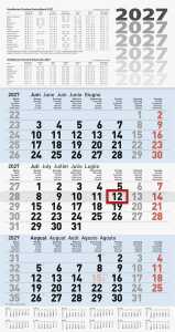 2027 BRUNNEN Dreimonatskalender blau