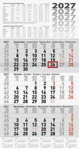 2027 BRUNNEN Dreimonatskalender grau