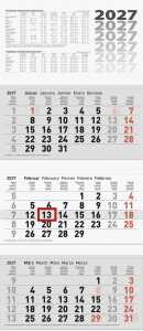 2027 BRUNNEN Dreimonatskalender 32x74cm grau