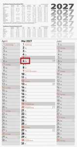 2027 BRUNNEN Dreimonatskalender Spalten