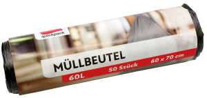 QUICKPACK Müllbeutel 60L 60x70cm 50er auf Rolle grau
