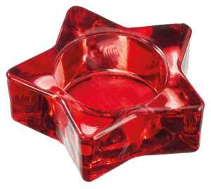 Teelichthalter Stern, rot, 8x2cm aus Glas Lieferumfang 5 Stück