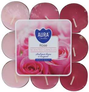 AURA CANDLES Teelichter Duft 18er Rose in Blockpackung