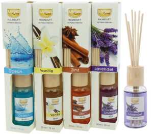 LIVING HOME Raumduftset 30ml m. Riedgrasstäbchen, 4 sort.
