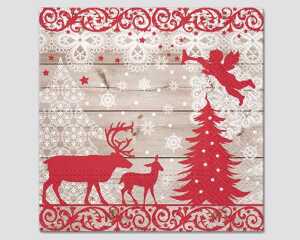 Servietten 20er, 3lagig 33x33cm Rentier mit Rehlein, Baum und Engel Premium/Made in Europe