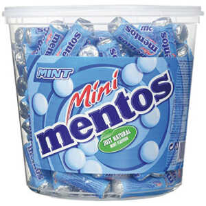 Mentos Mint Classic Bucket, Eimer enthält 120 Mini-Rollen à 5 Minz-Dragees, Kaubonbons mit Pfefferminz-Geschmack, Aufbewahrungs-Box (120 Mini Rollen), vegan
